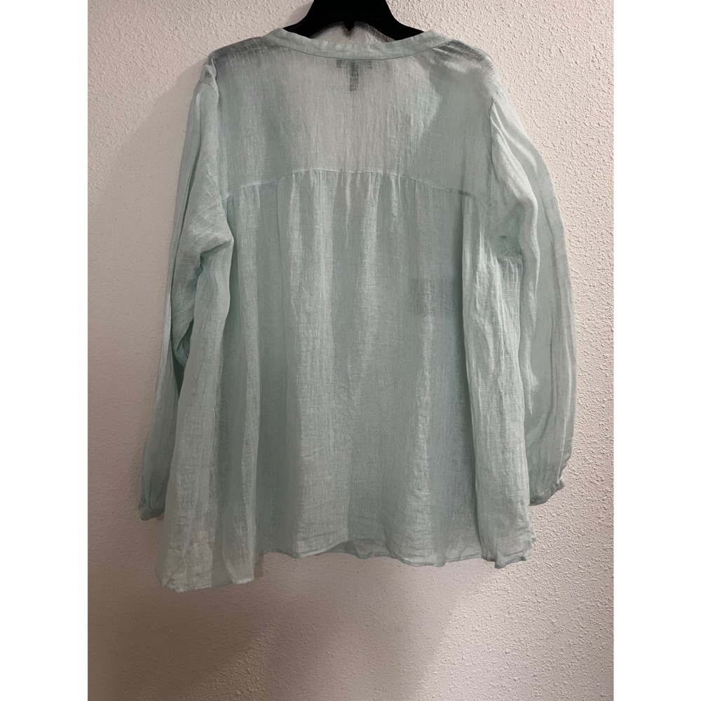 Eileen Fisher Woman 2X Organic Linen Blouse Seafoam Green Split Neck Top S5ONF - Picture 4 of 9